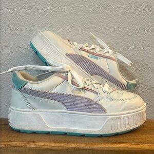 Puma platform sneakers/tennis shoes. Lavender, teal, pink girls size 4